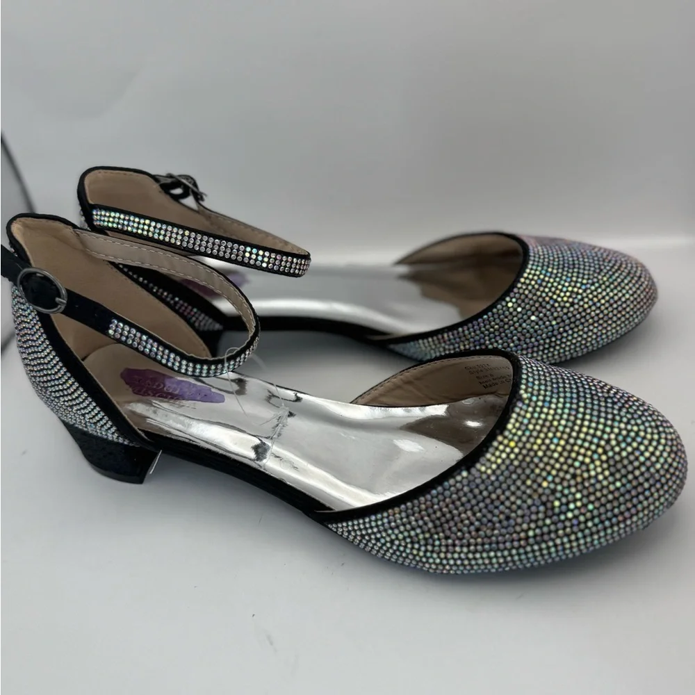 Badgley Mischka Big Girls Size 6 Studded Block Heel Dress‎ Shoe Silver Sparkle